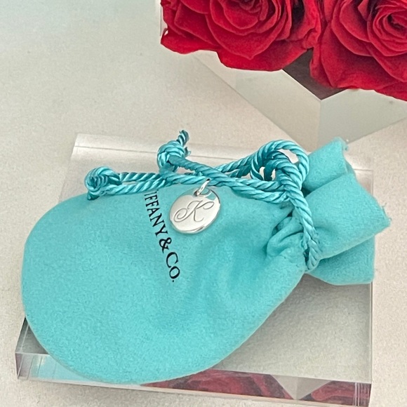 Tiffany Silver Letter K Alphabet Initial Round Circle Notes Charm Pendant NEW - Picture 4 of 14